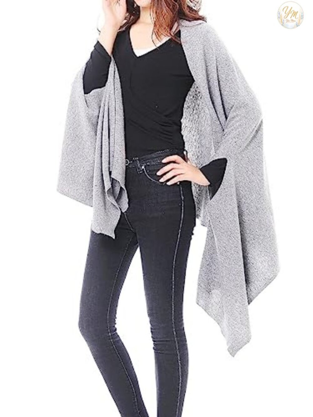 Wool Blend Knit Poncho Shawl Scarf Multi-Style Wrap